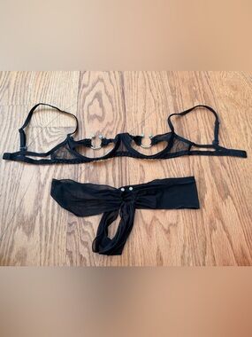 Black Sheer Strappy Bra with Decorative Rings